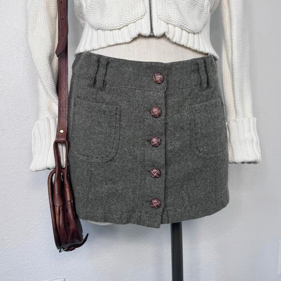 Y2K American Eagle Wool Blend Mini Skirt Button Front SZ 6 Dark Academia Preppy - Picture 1 of 5